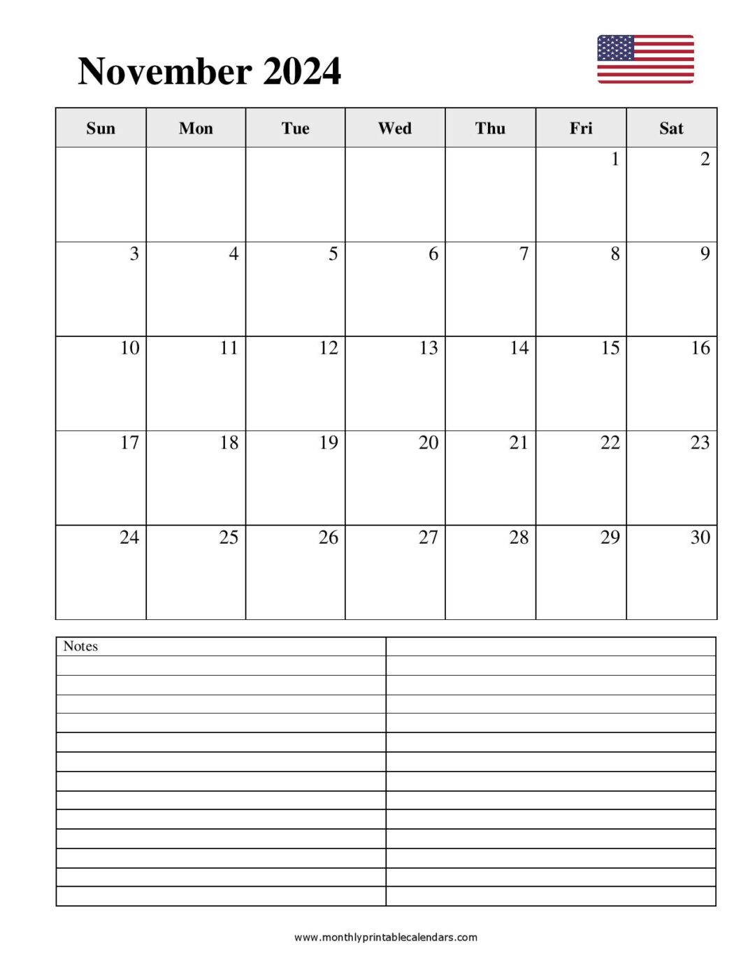 Free November 2024 Printable Calendar Blank Templates Printable