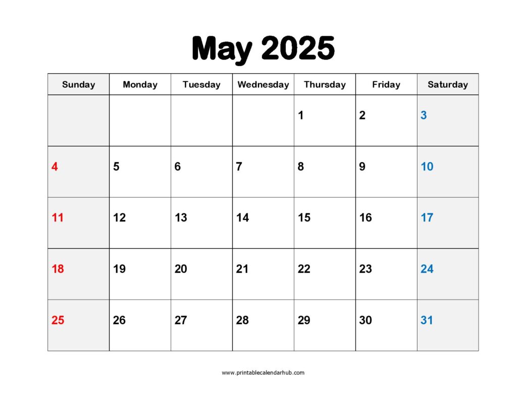 Printable Calendar May 2025