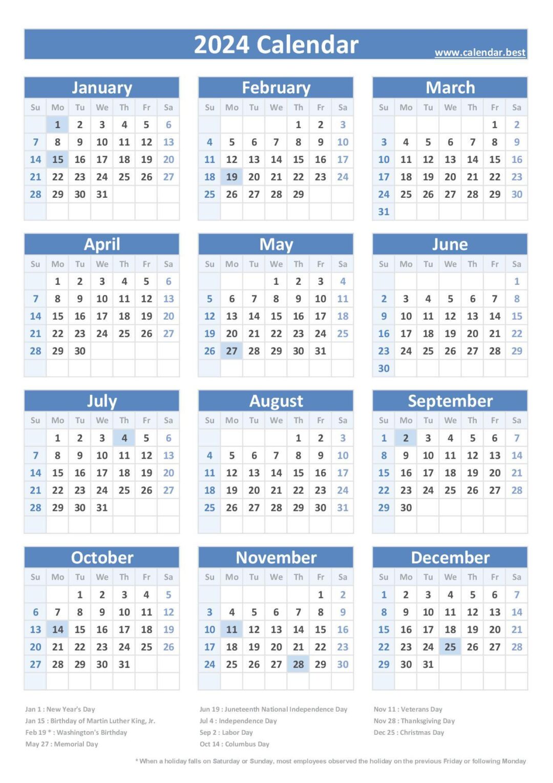US Postal Service Holidays 2024 Calendar (USPS Holidays)