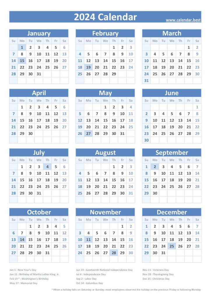 USPS Holiday Calendar