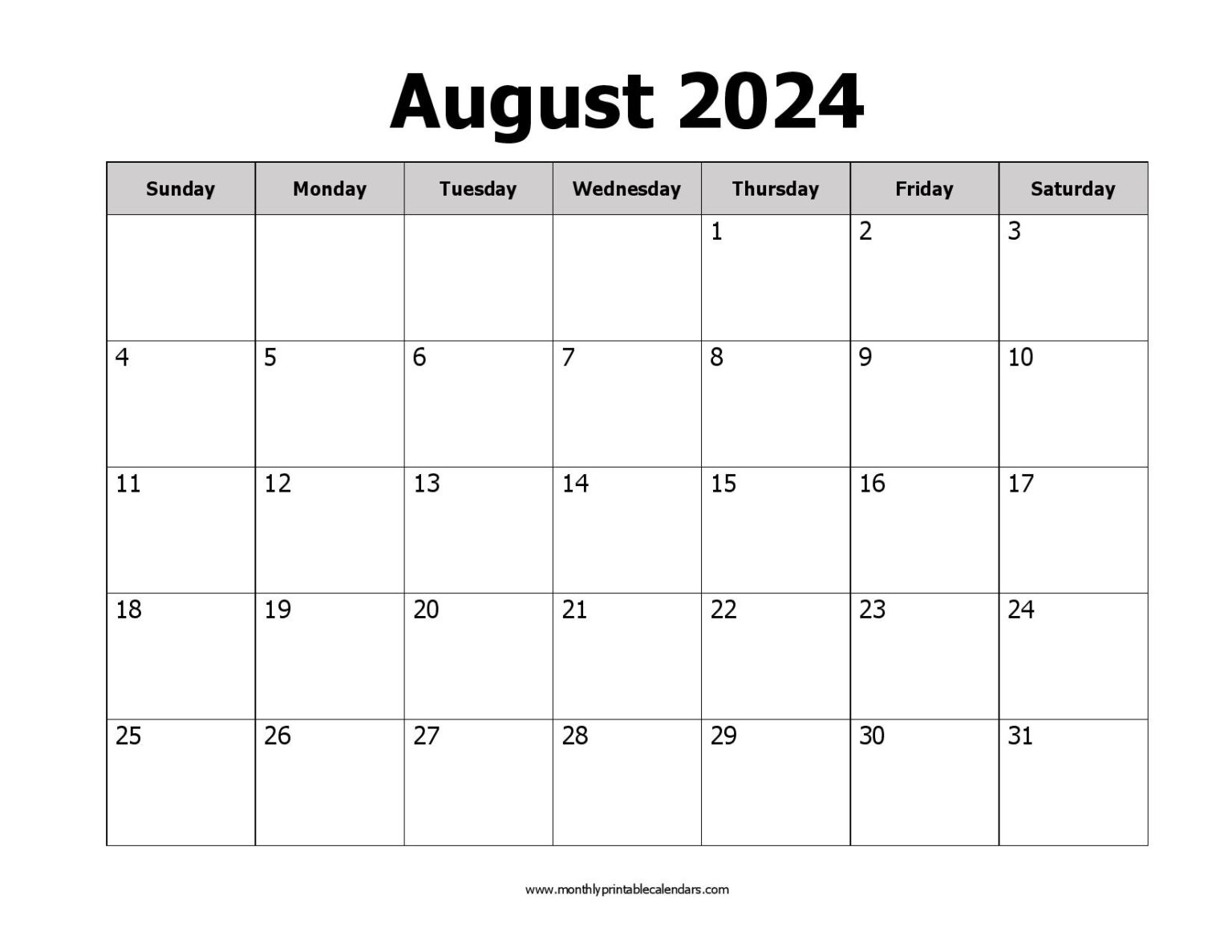 Free August 2024 Printable Calendar Blank Templates