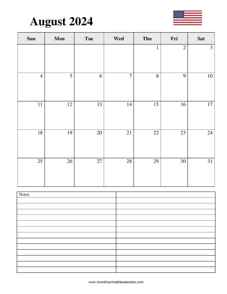 Free August 2024 Printable Calendar Blank Templates