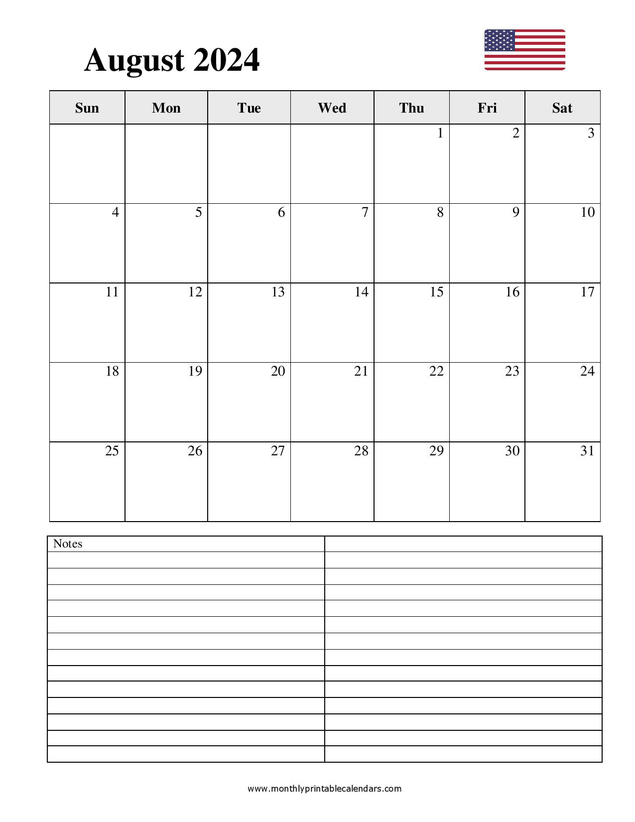 August 2024 Printable Calendar