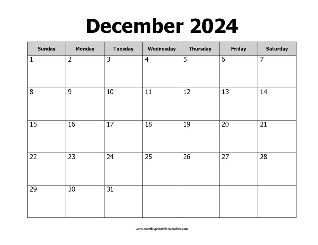 Free December 2024 Printable Calendar Blank Templates