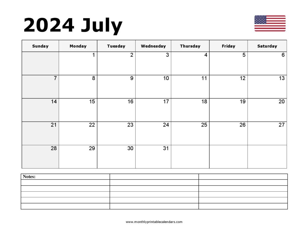 Free July 2024 Printable Calendar Blank Templates