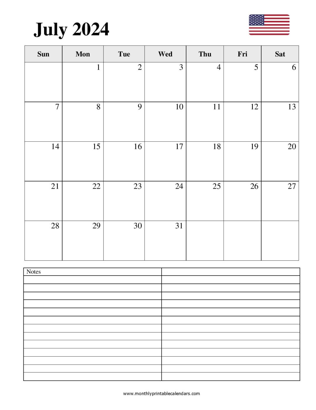 Free July 2024 Printable Calendar Blank Templates