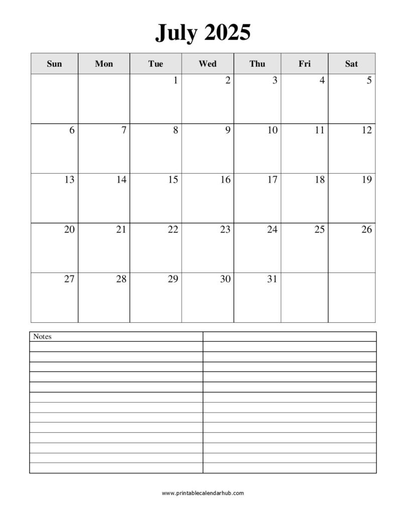 July 2025 Printable Calendar