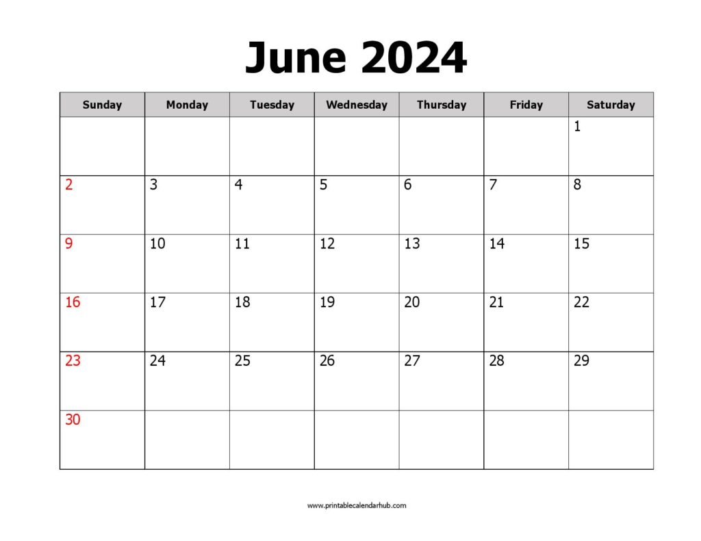 Free June 2024 Printable Calendar Blank Templates - Printable Calendar Hub