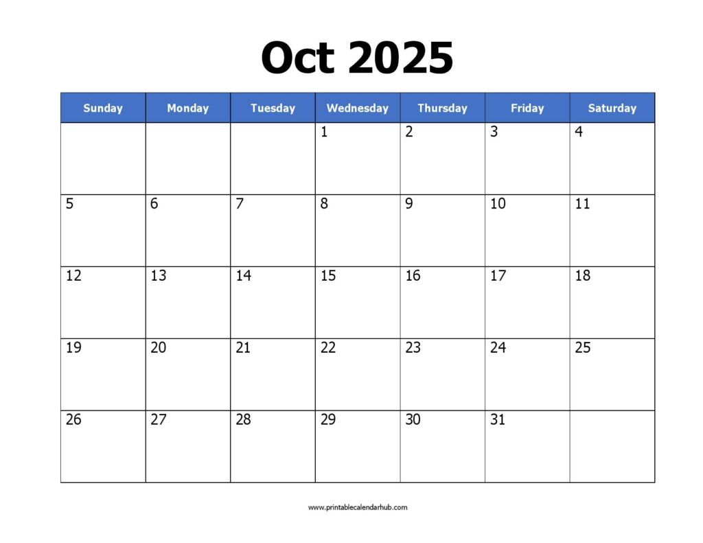 Printable October 2025 Calendar