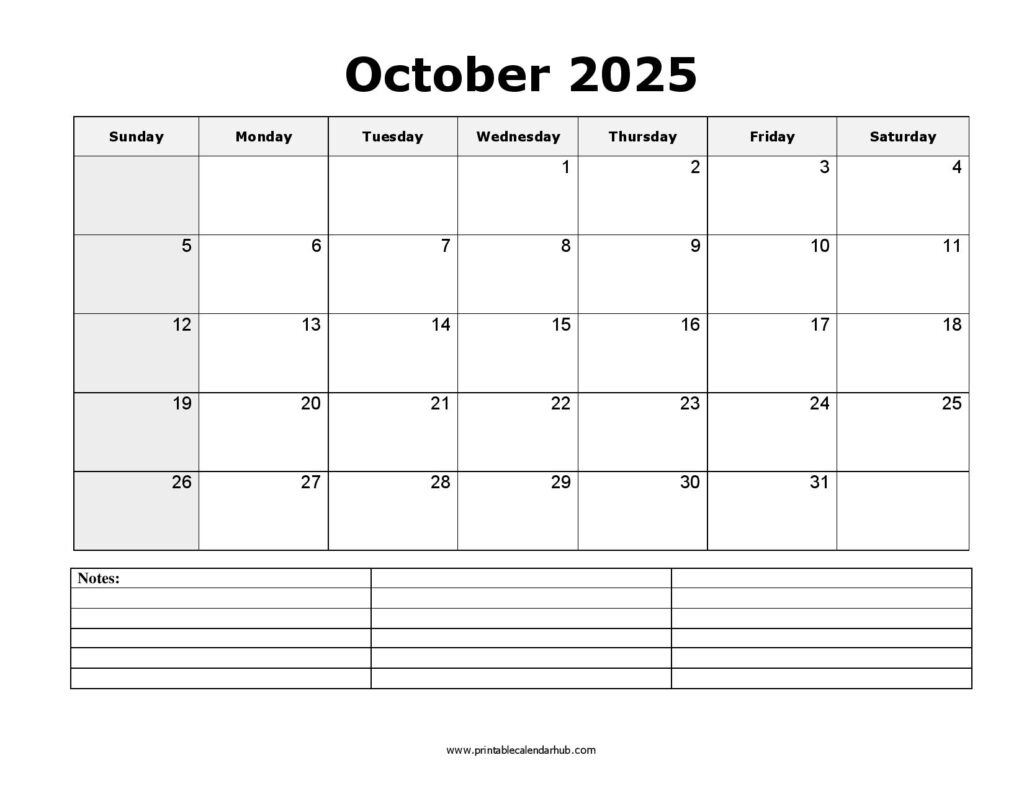 October 2025 Printable Calendar