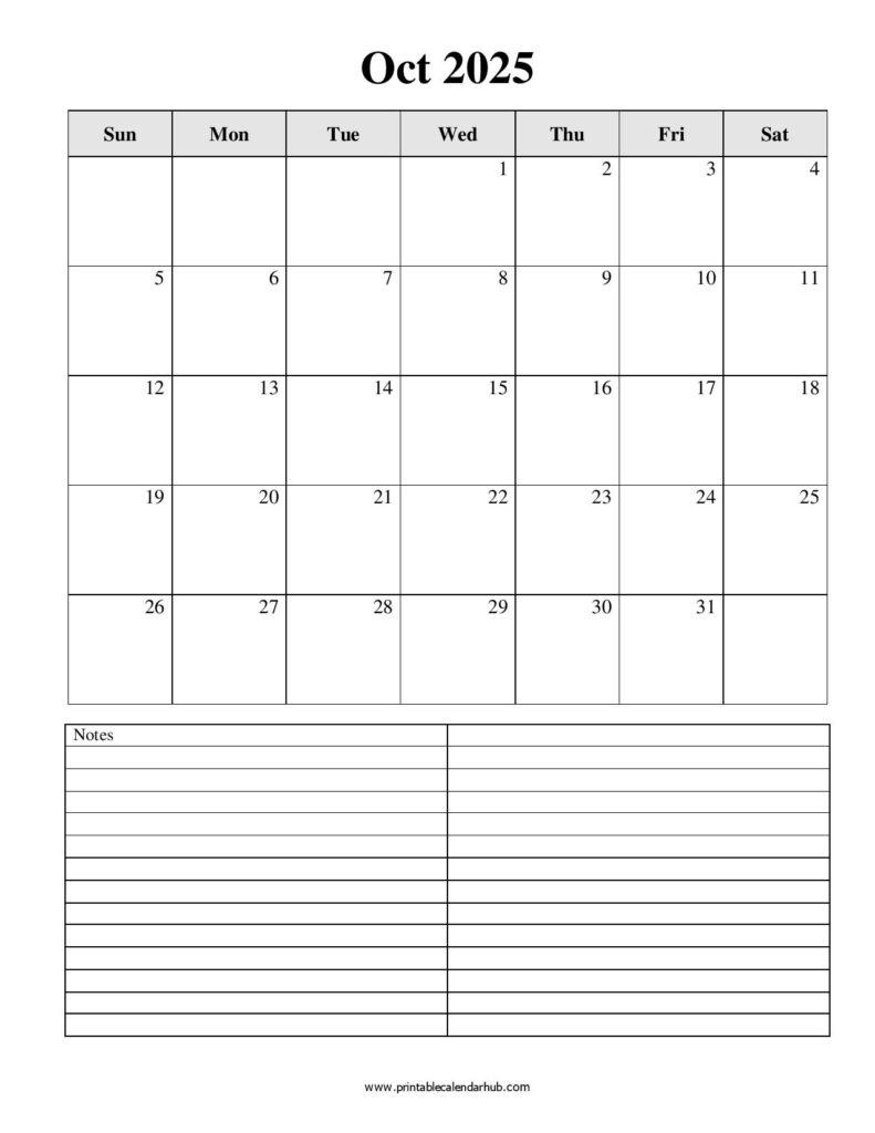 Free October 2025 Printable Calendar