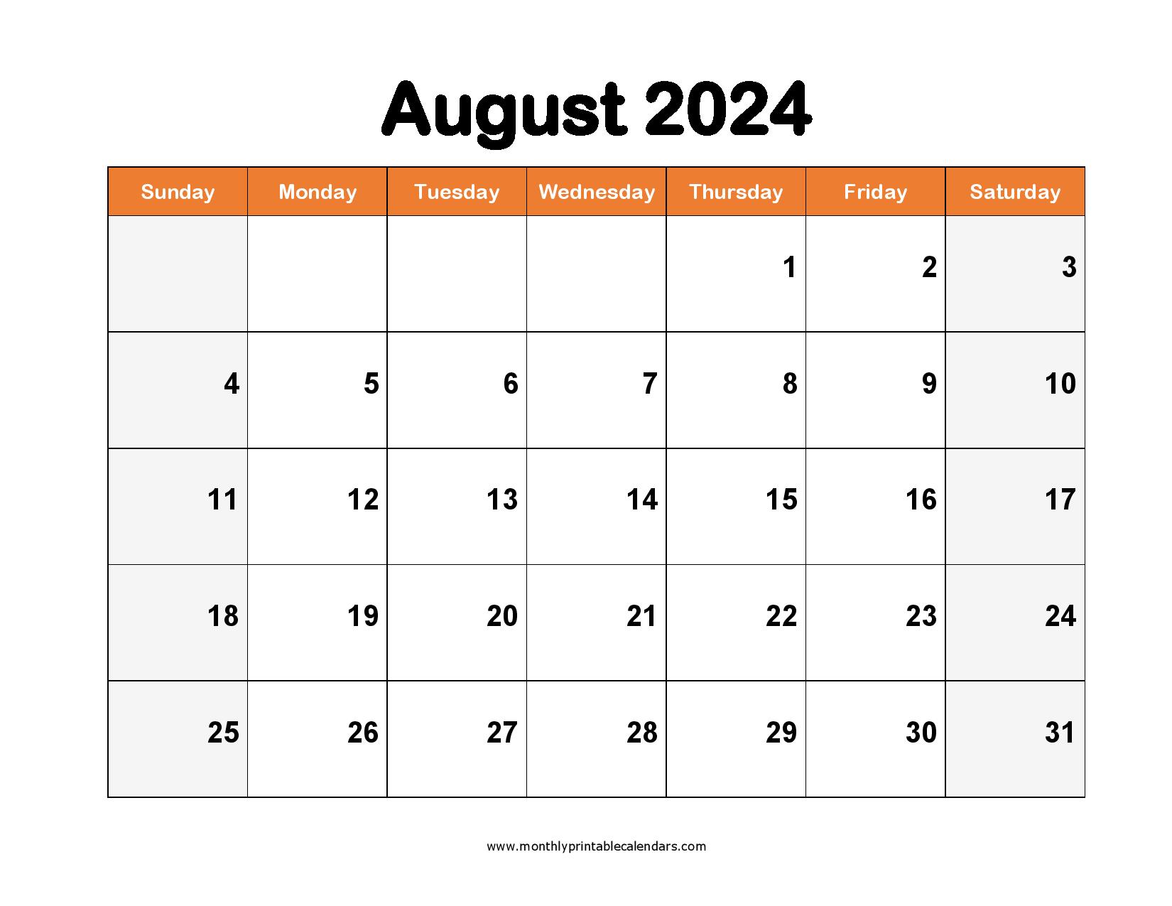 Printable Calendar August 2024