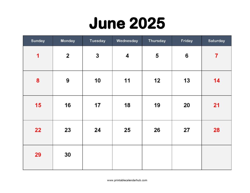 Printable June 2025 Calendar