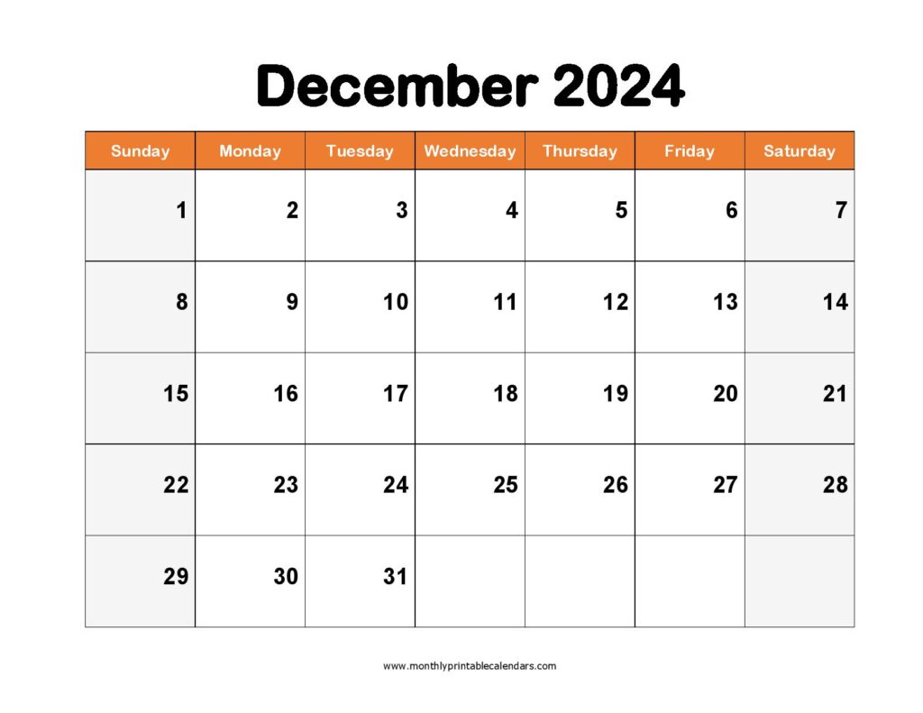 Printable Calendar December 2024