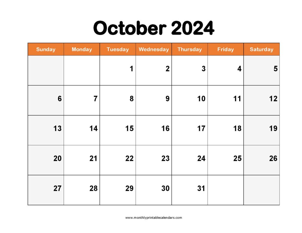 Free October 2024 Printable Calendar Blank Templates