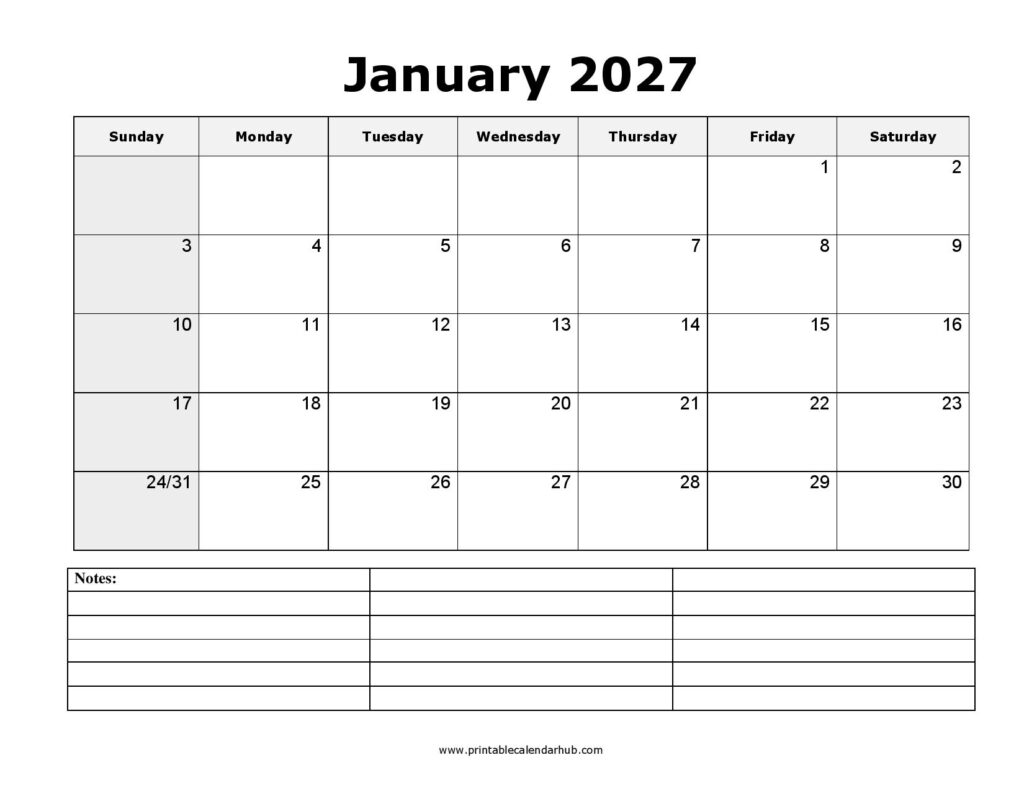 January 2027 Calendar